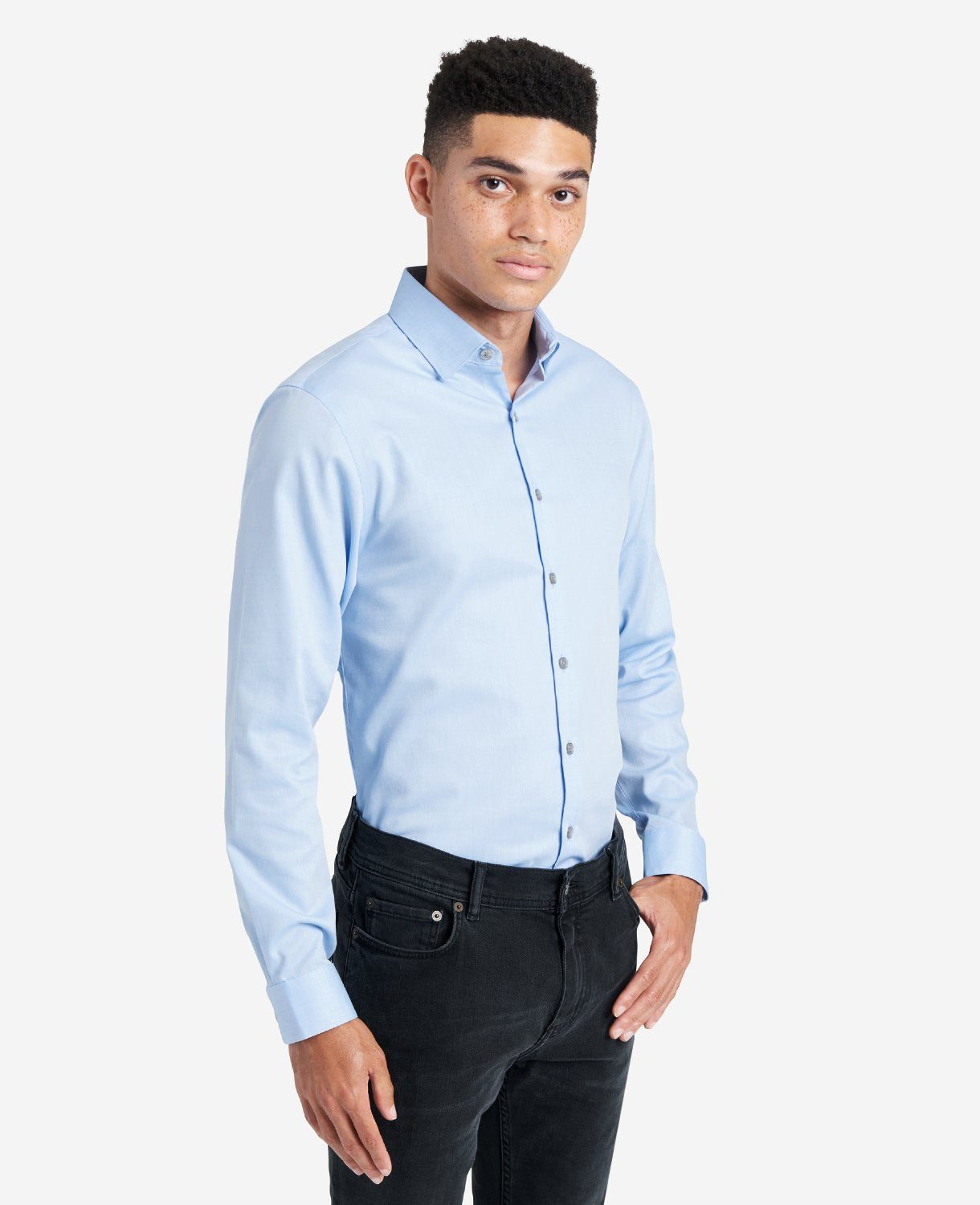 Slim-Fit Button-Down Stretch Dress Shirt with TEK FIT | Kenneth Cole LIGHT BLUE