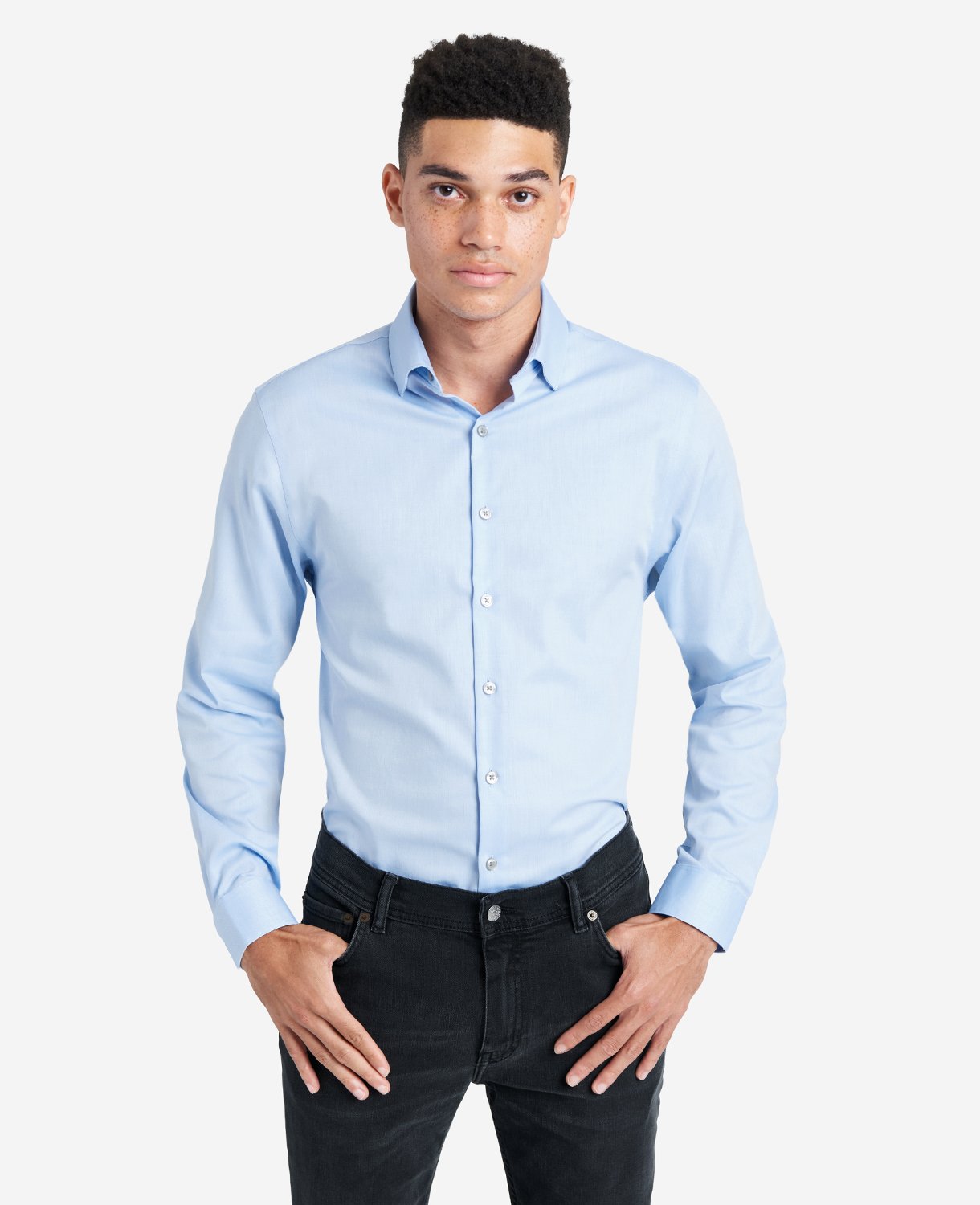 Slim-Fit Button-Down Stretch Dress Shirt with TEK FIT | Kenneth Cole LIGHT BLUE