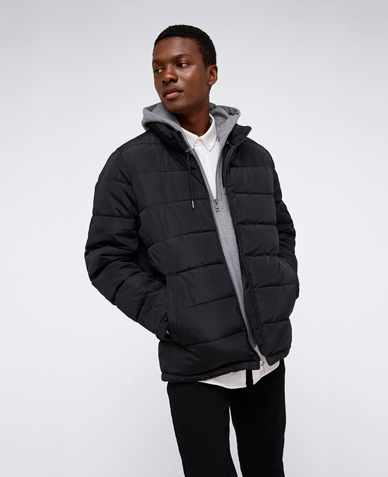 Black Puffer Jacket – Plush Warmth & Jersey Hood | KC | Kenneth Cole BLACK