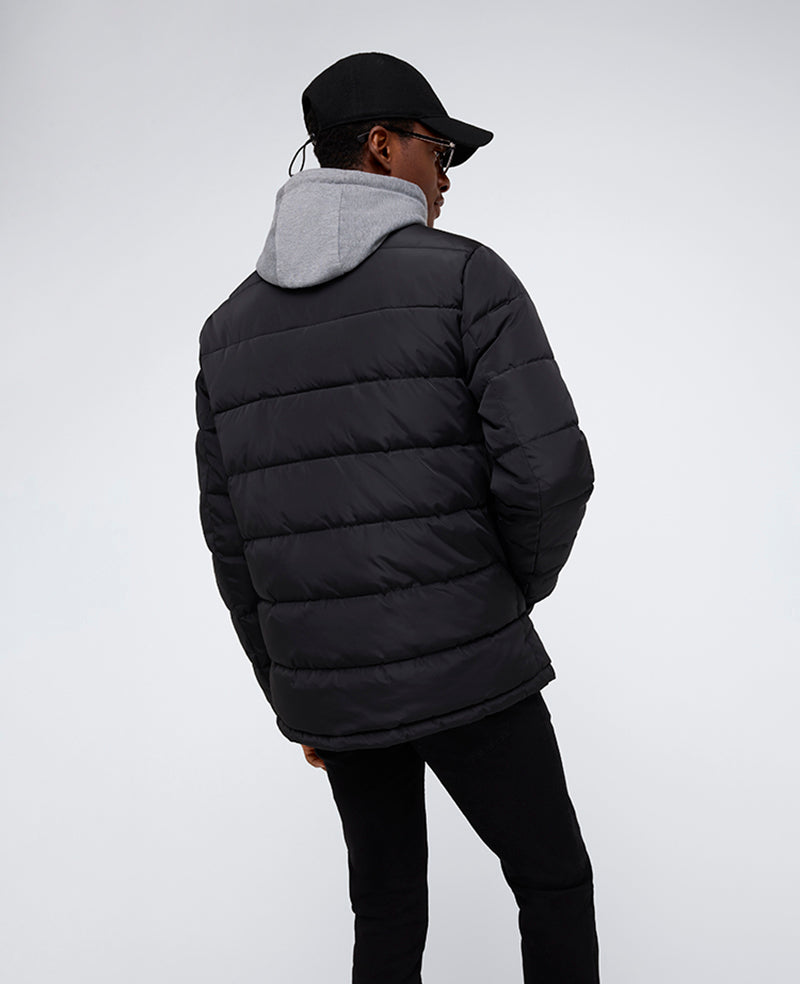 Black Puffer Jacket – Plush Warmth & Jersey Hood | KC | Kenneth Cole BLACK