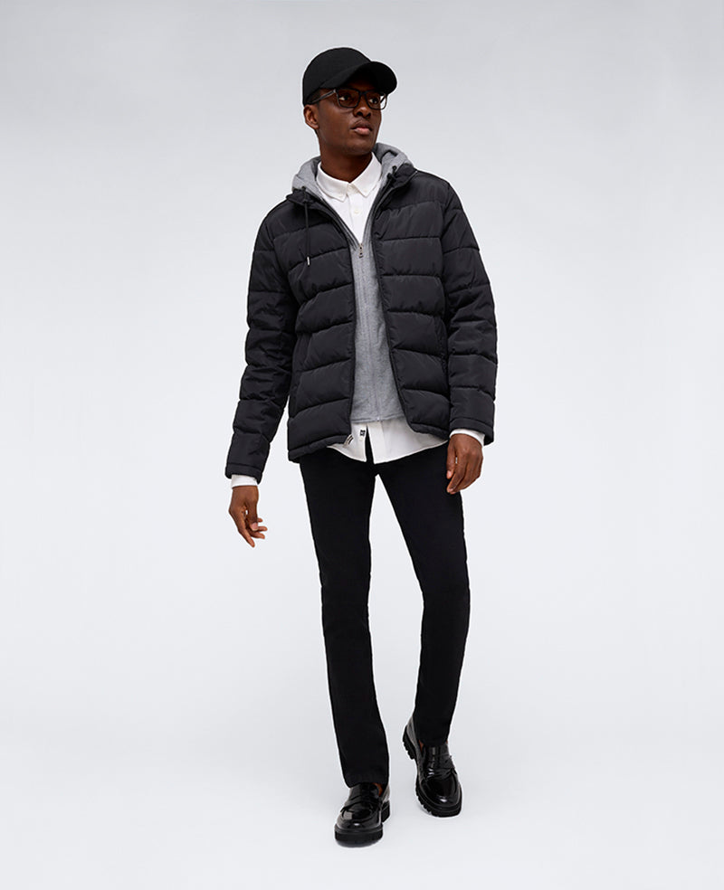 Black Puffer Jacket – Plush Warmth & Jersey Hood | KC | Kenneth Cole BLACK