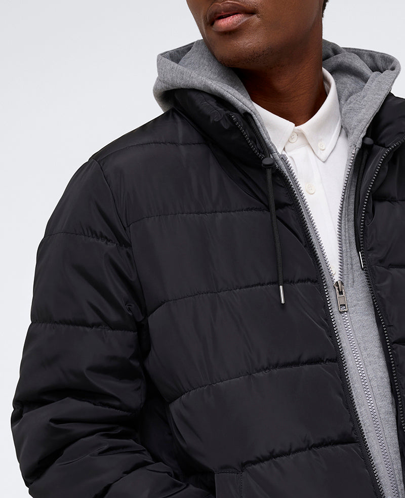 Black Puffer Jacket – Plush Warmth & Jersey Hood | KC | Kenneth Cole BLACK