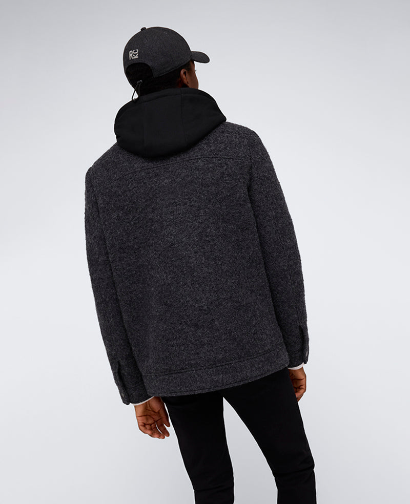 Charcoal Boucle Wool Jacket with Jersey Hood – Men’s Fit | Kenneth Cole CHARCOAL
