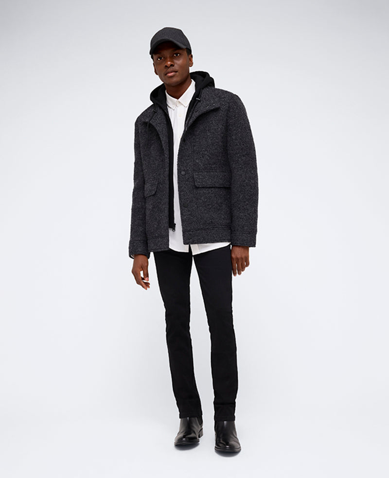 Charcoal Boucle Wool Jacket with Jersey Hood – Men’s Fit | Kenneth Cole CHARCOAL