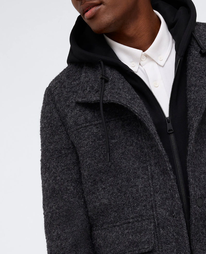 Charcoal Boucle Wool Jacket with Jersey Hood – Men’s Fit | Kenneth Cole CHARCOAL