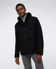Shop Black Boucle Wool Jacket with Jersey Hood – Men’s Fit | Kenneth Cole BLACK