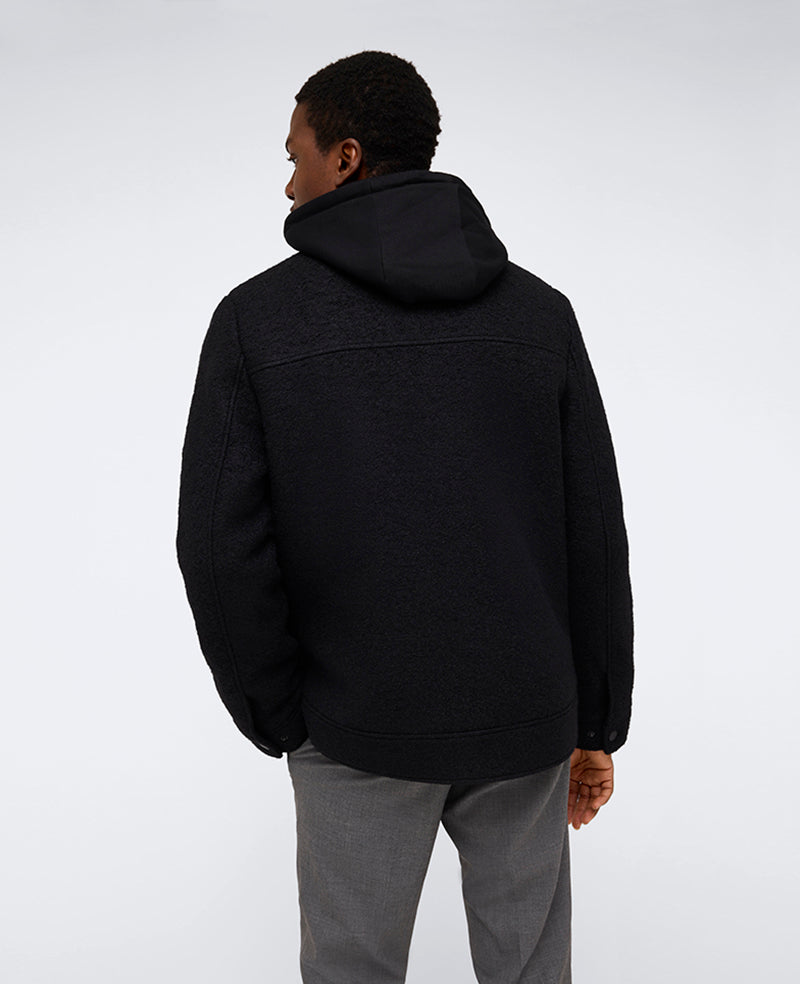 Shop Black Boucle Wool Jacket with Jersey Hood – Men’s Fit | Kenneth Cole BLACK