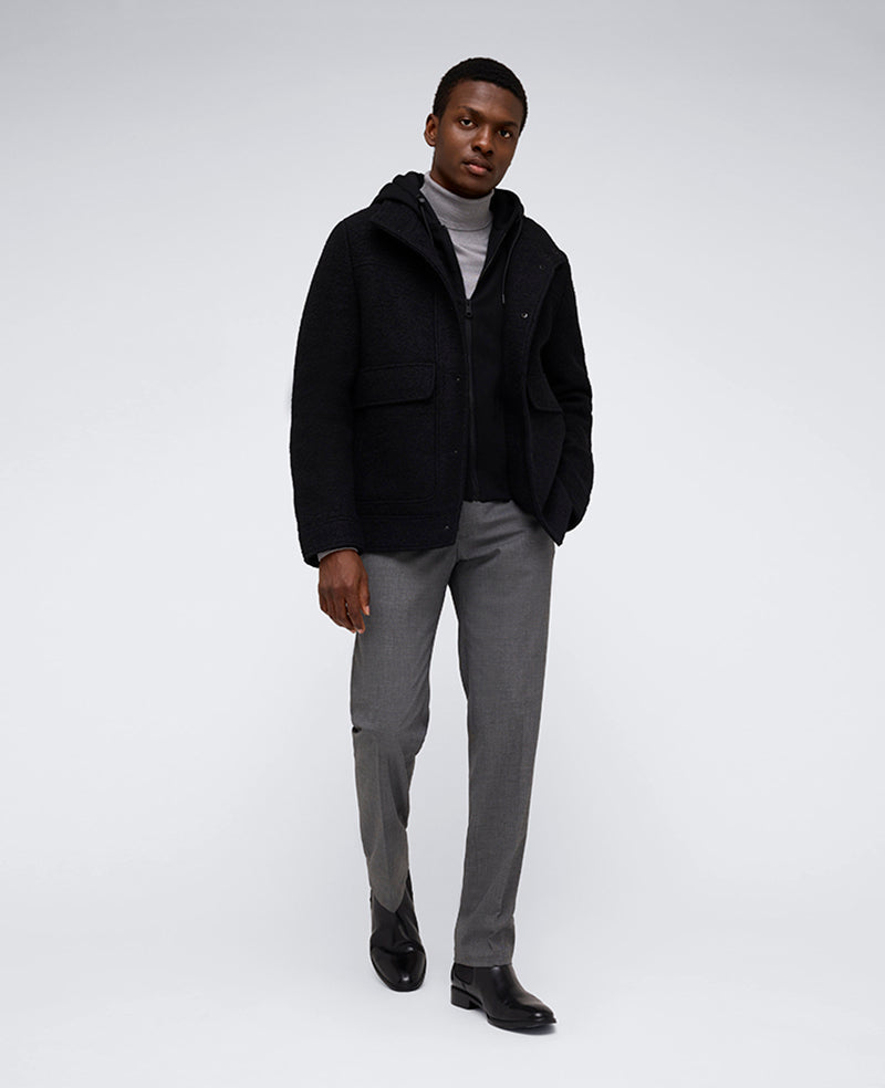 Shop Black Boucle Wool Jacket with Jersey Hood – Men’s Fit | Kenneth Cole BLACK
