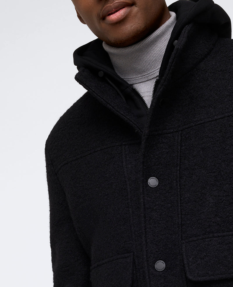 Shop Black Boucle Wool Jacket with Jersey Hood – Men’s Fit | Kenneth Cole BLACK