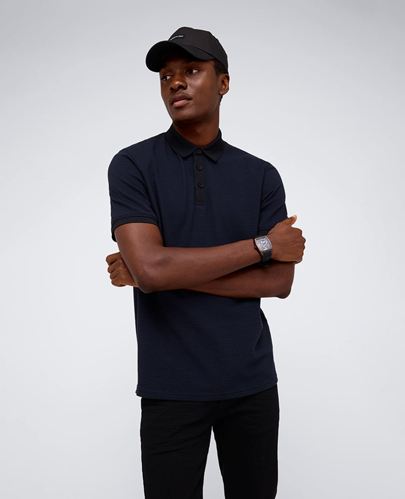 Black Polo Shirt with Contrast Placket & Collar | KC | Kenneth Cole BLACK