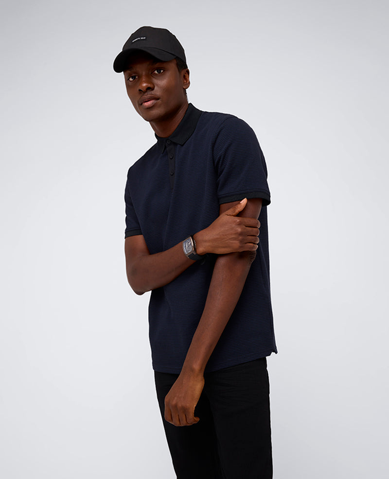 Black Polo Shirt with Contrast Placket & Collar | KC | Kenneth Cole BLACK