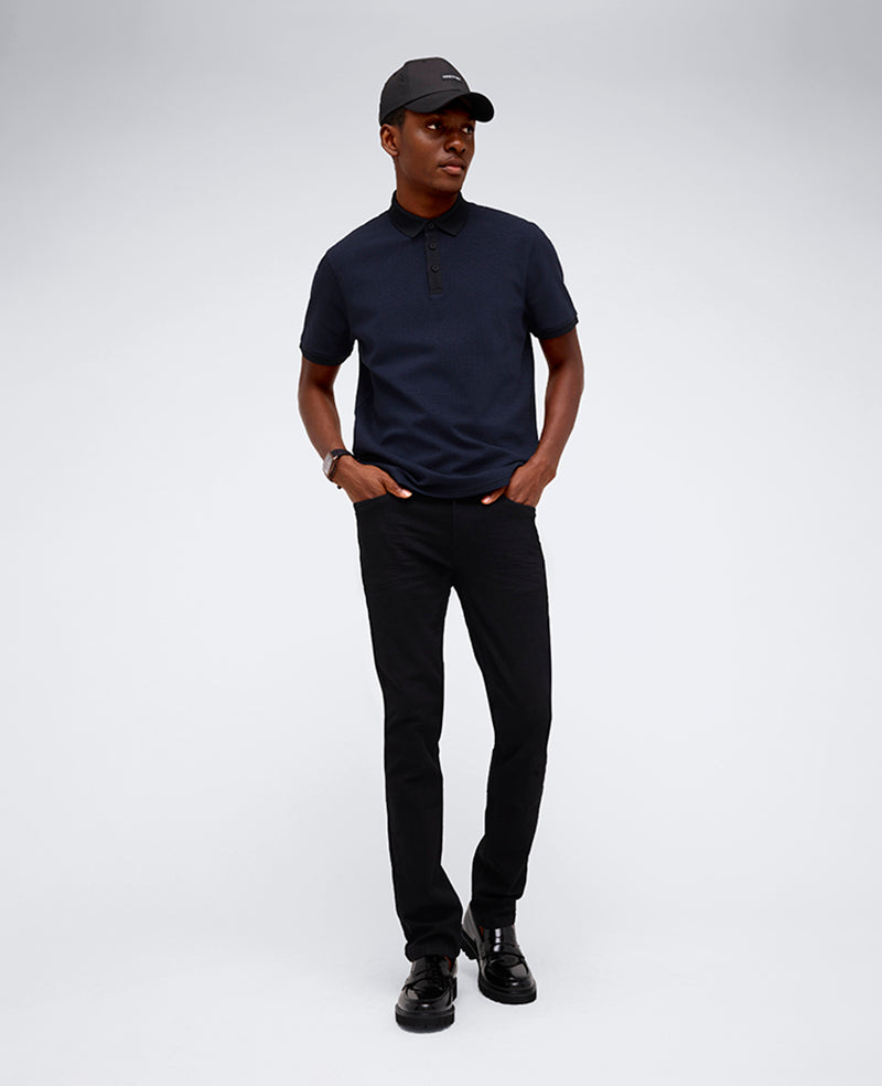Black Polo Shirt with Contrast Placket & Collar | KC | Kenneth Cole BLACK