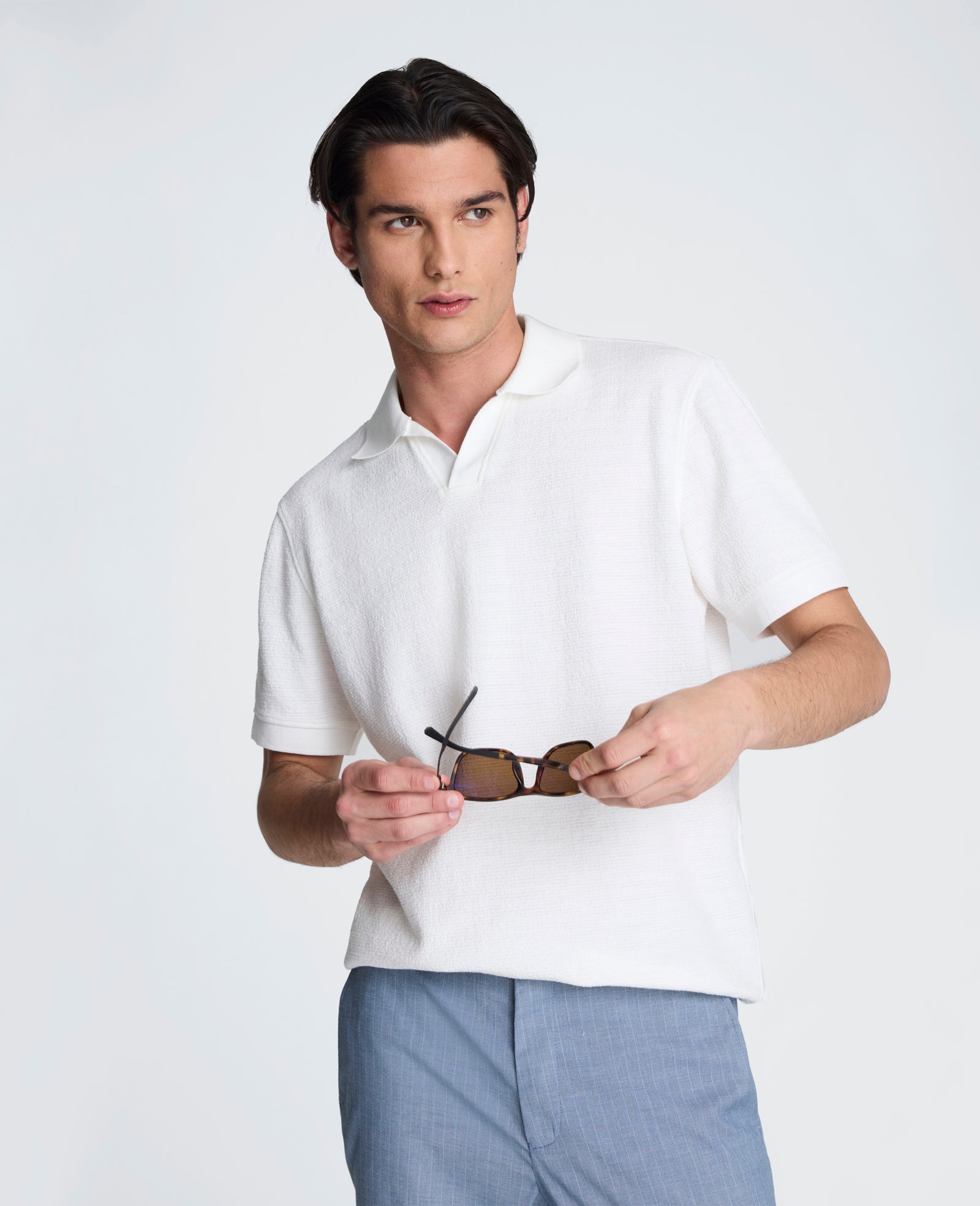 Short Sleeve Johnny Collar Polo with Ribbing | Kenneth Cole WHITE