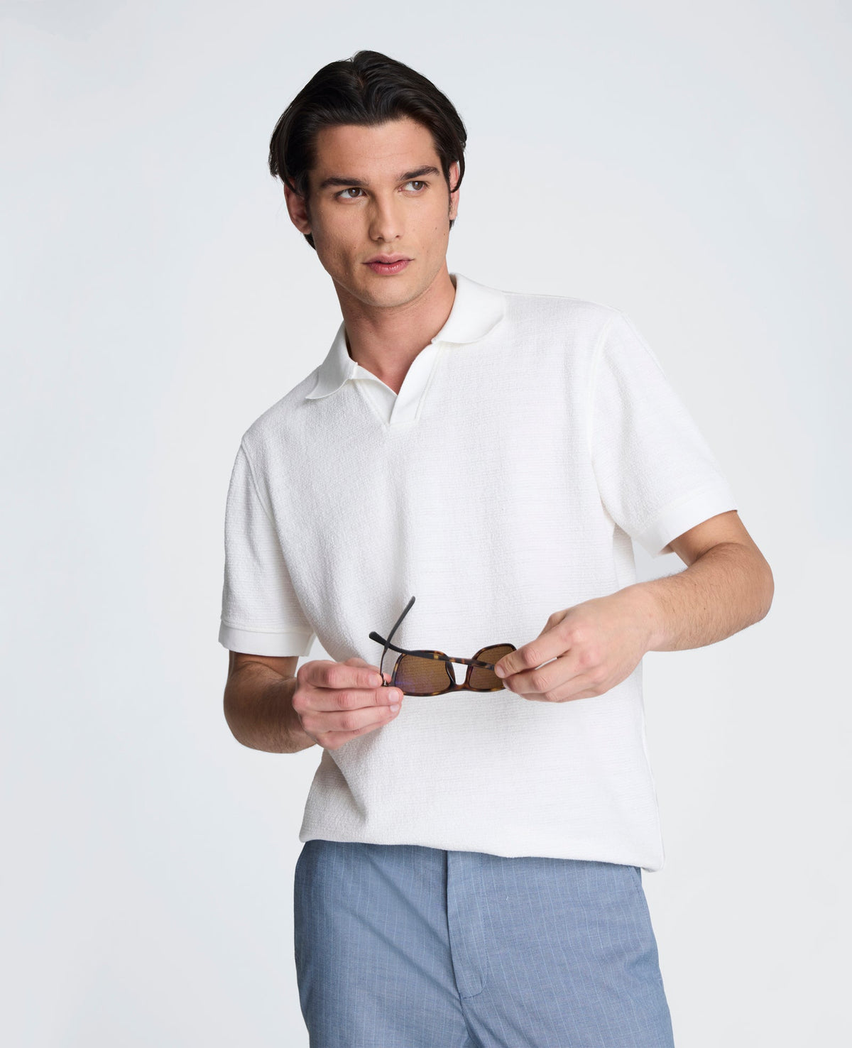 Short Sleeve Johnny Collar Polo with Ribbing | Kenneth Cole WHITE