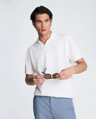 Short Sleeve Johnny Collar Polo with Ribbing | Kenneth Cole WHITE