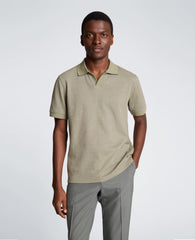 Short Sleeve Johnny Collar Polo with Ribbing | Kenneth Cole SAGE