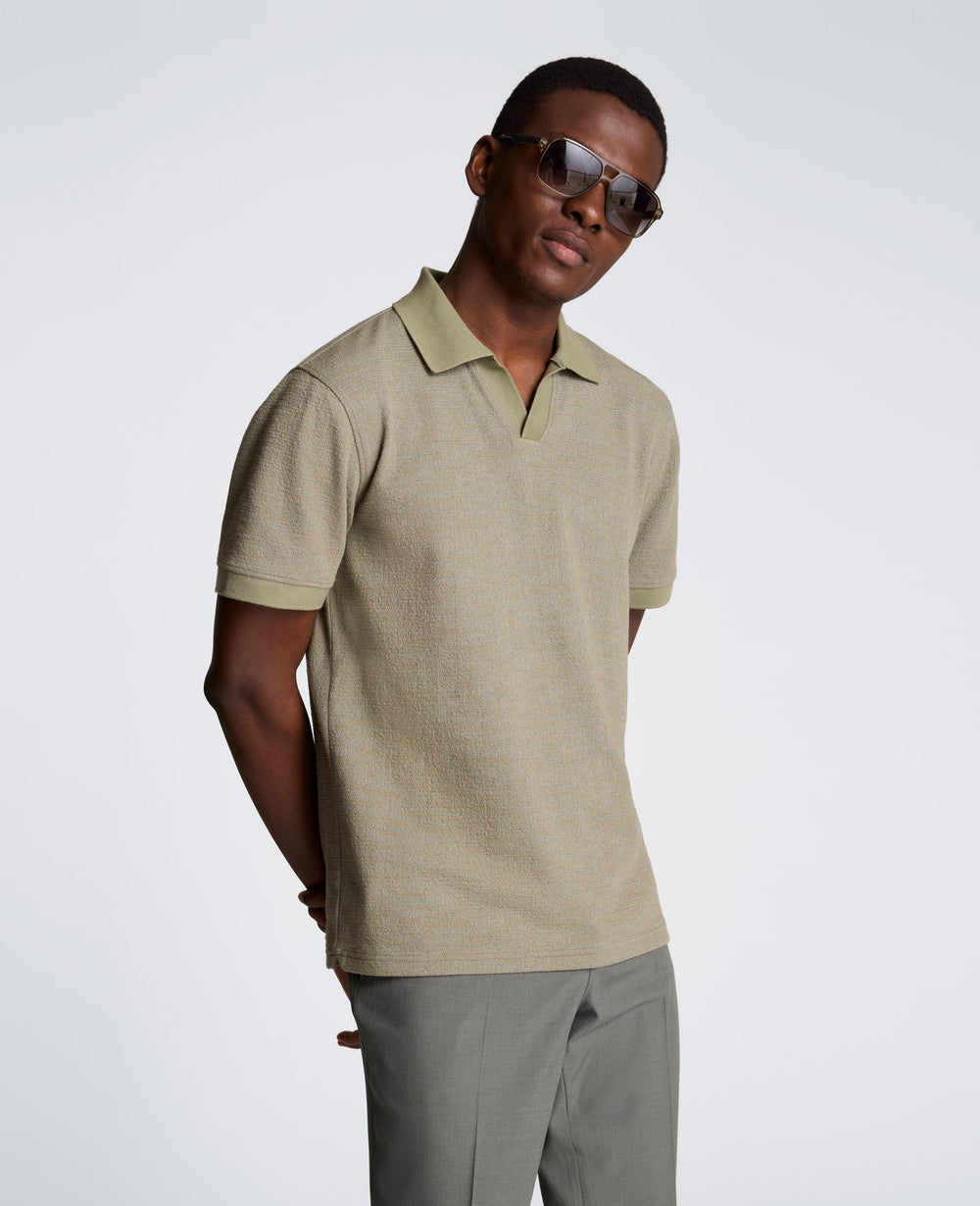 Short Sleeve Johnny Collar Polo with Ribbing | Kenneth Cole SAGE
