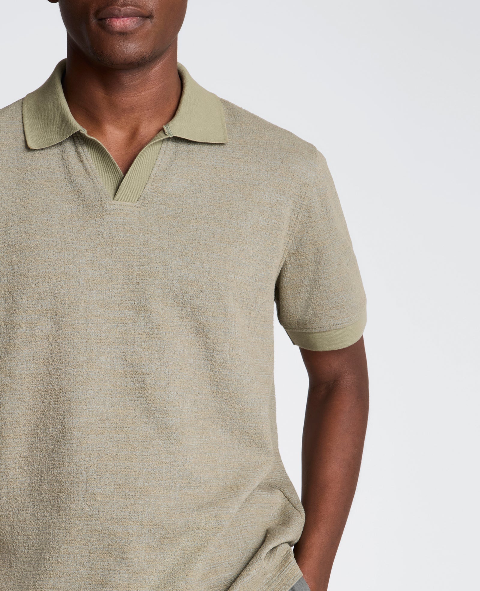 Short Sleeve Johnny Collar Polo with Ribbing | Kenneth Cole SAGE