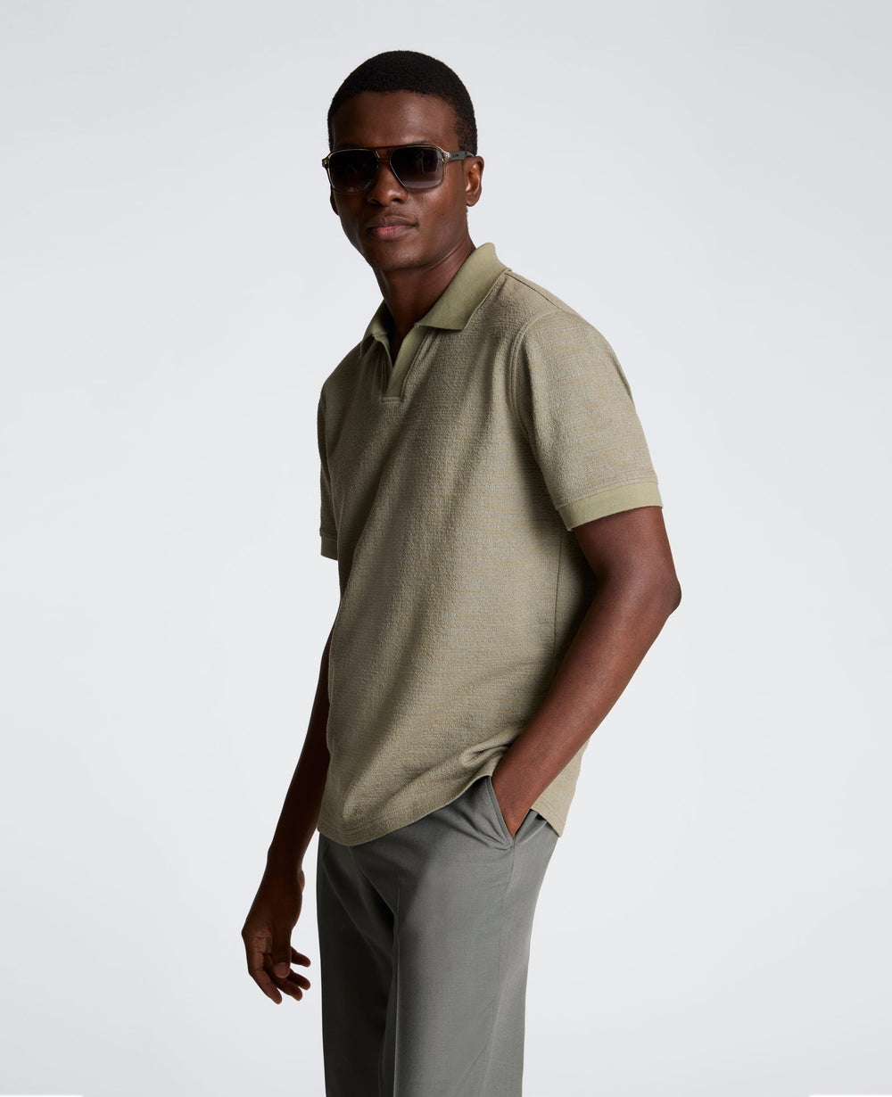 Short Sleeve Johnny Collar Polo with Ribbing | Kenneth Cole SAGE