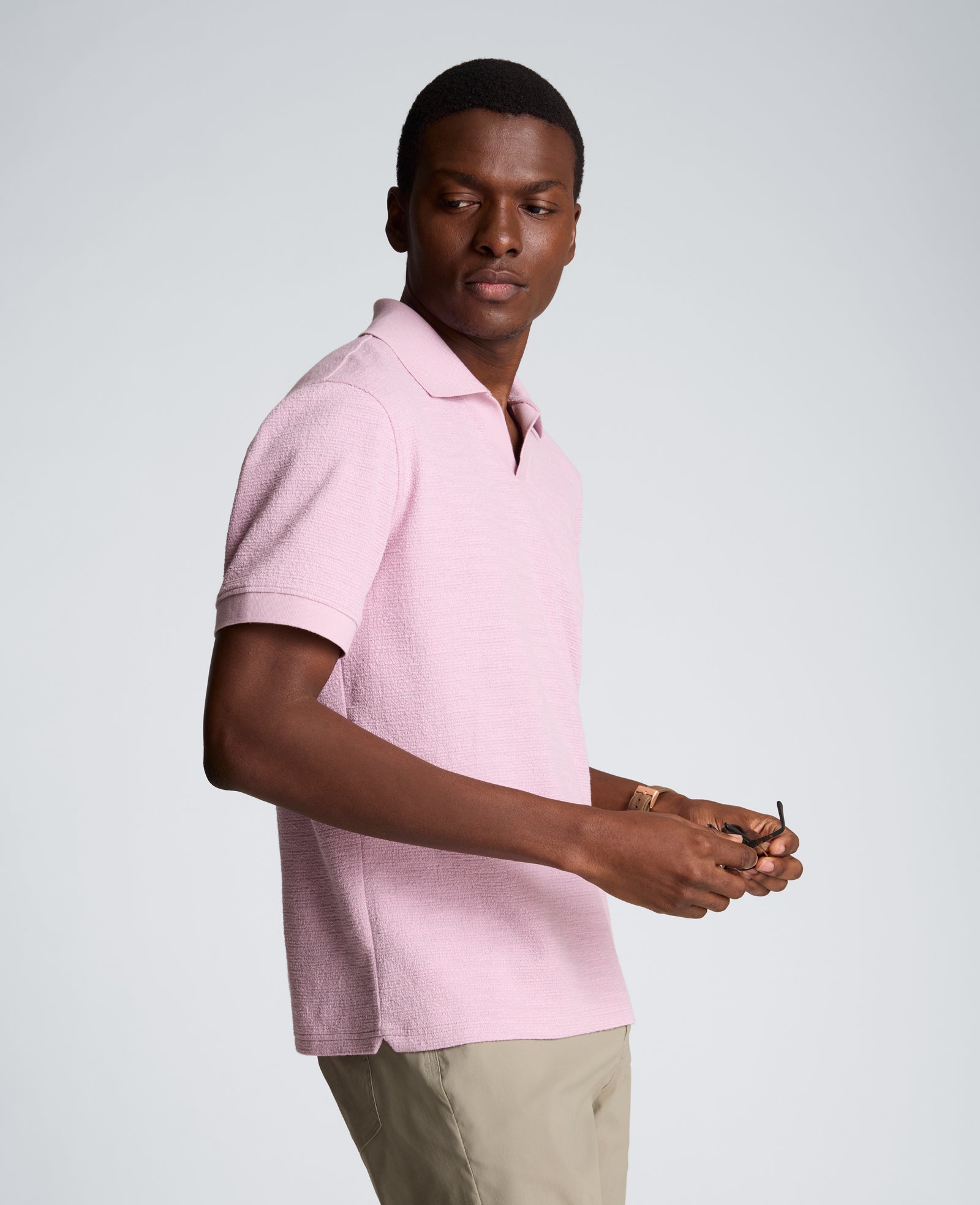 Short Sleeve Johnny Collar Polo with Ribbing | Kenneth Cole MAUVE