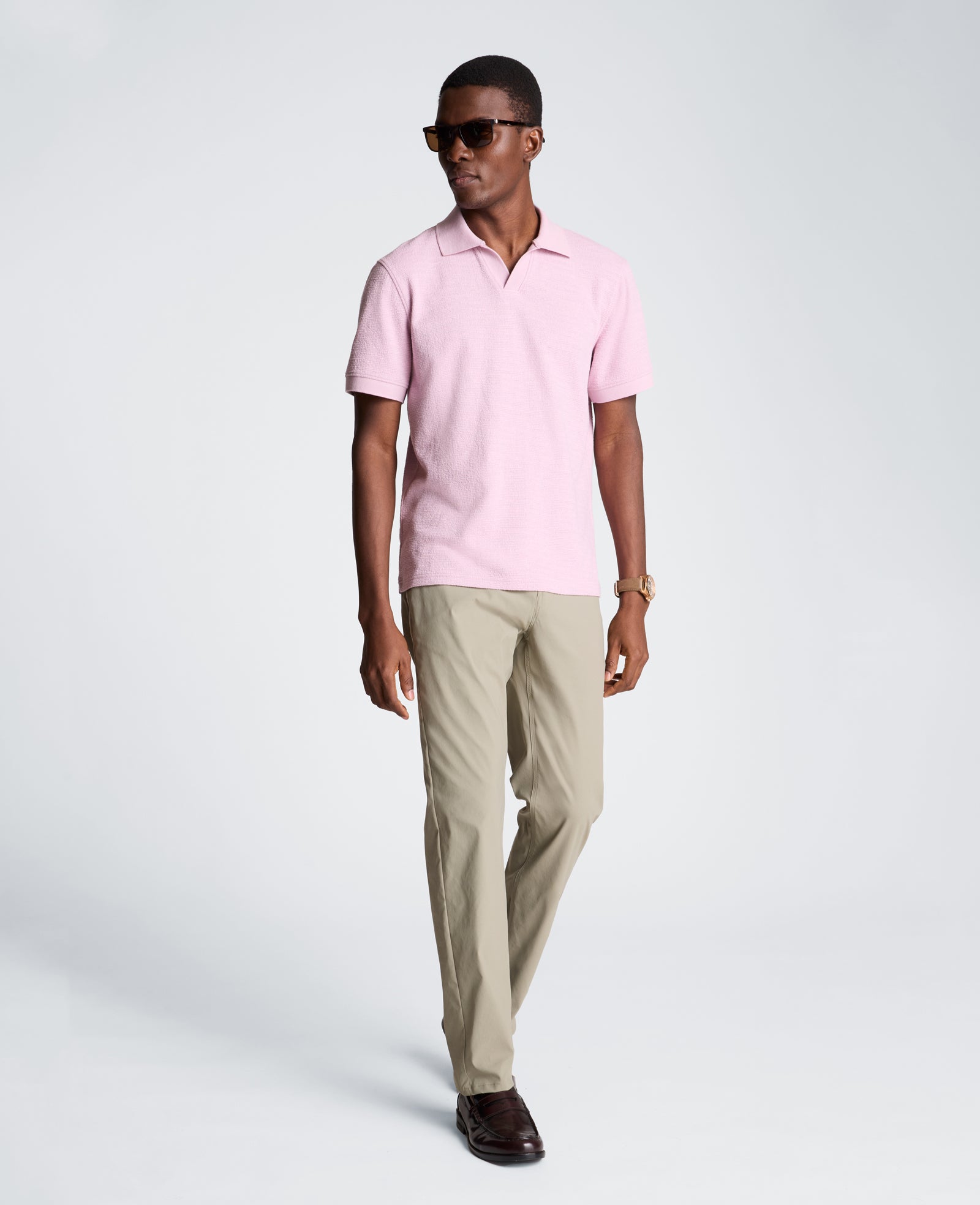 Short Sleeve Johnny Collar Polo with Ribbing | Kenneth Cole MAUVE