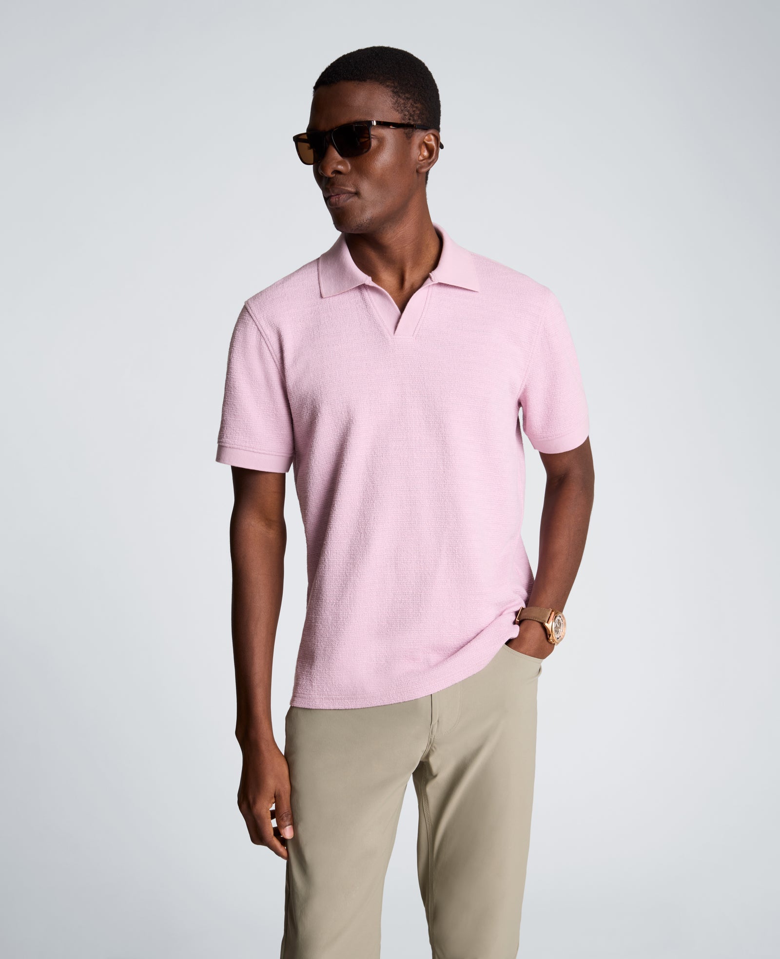 Short Sleeve Johnny Collar Polo with Ribbing | Kenneth Cole MAUVE