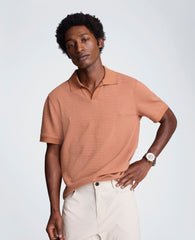 Short Sleeve Johnny Collar Polo with Ribbing | Kenneth Cole CLAY
