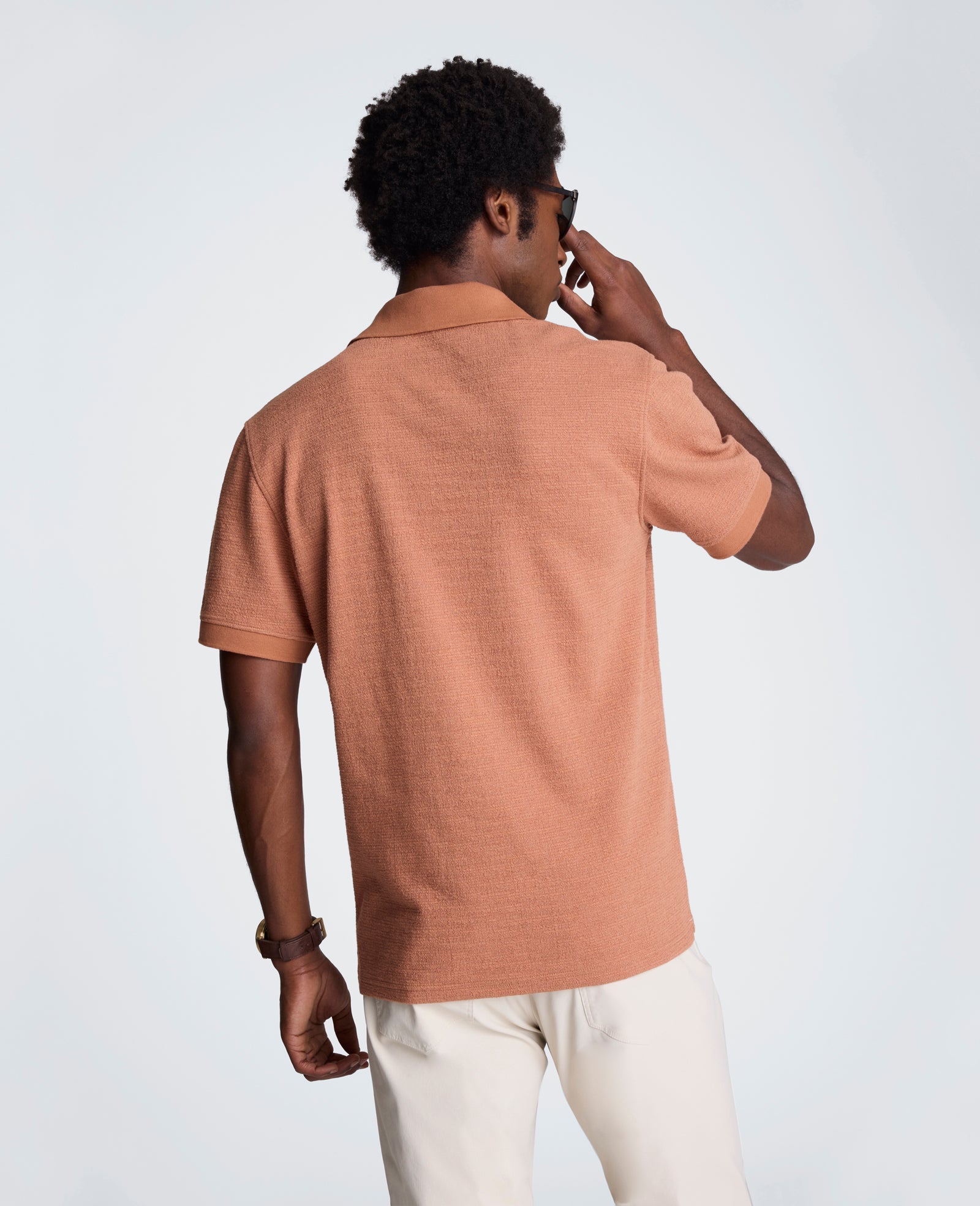 Short Sleeve Johnny Collar Polo with Ribbing | Kenneth Cole CLAY