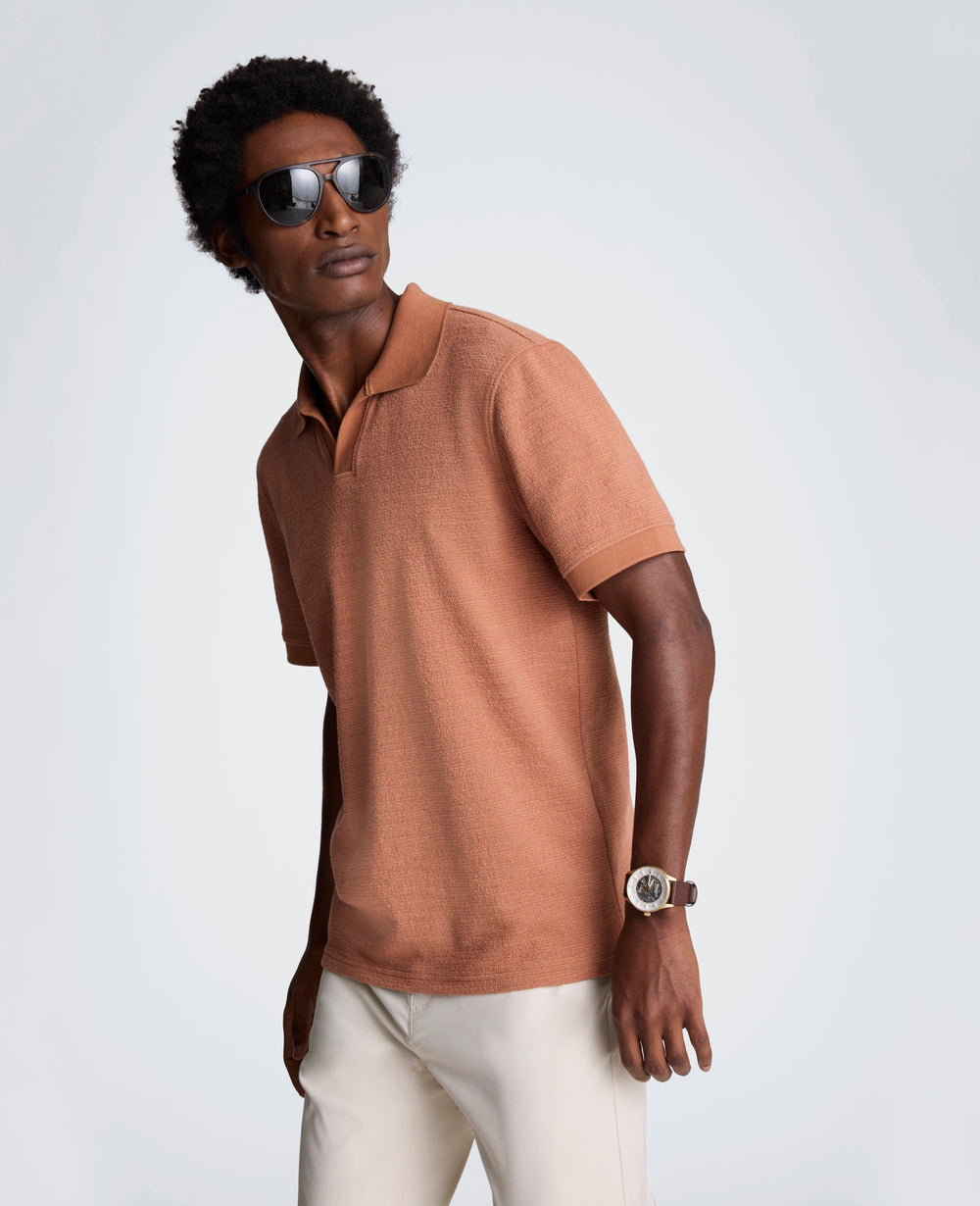 Short Sleeve Johnny Collar Polo with Ribbing | Kenneth Cole CLAY