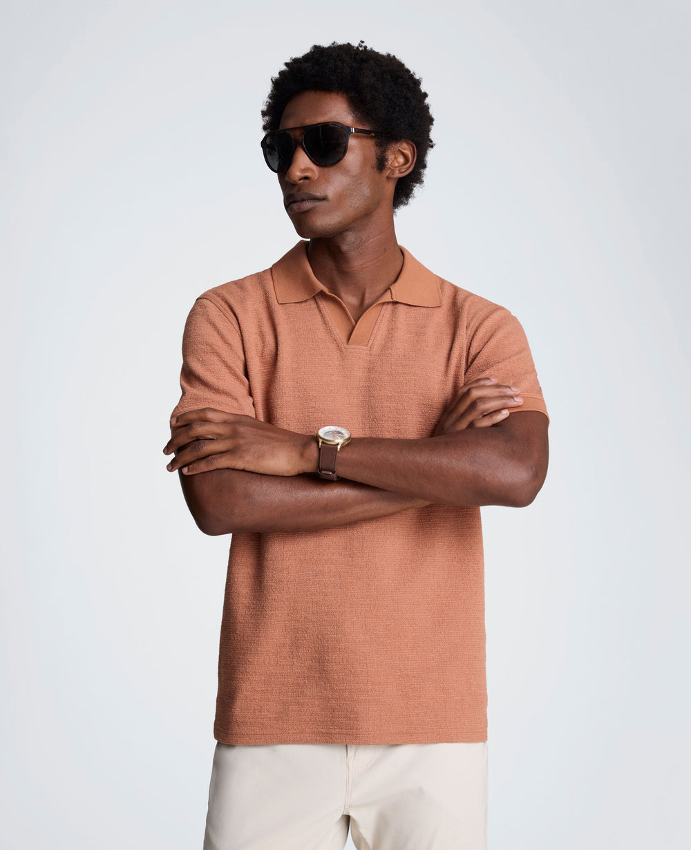 Short Sleeve Johnny Collar Polo with Ribbing | Kenneth Cole CLAY