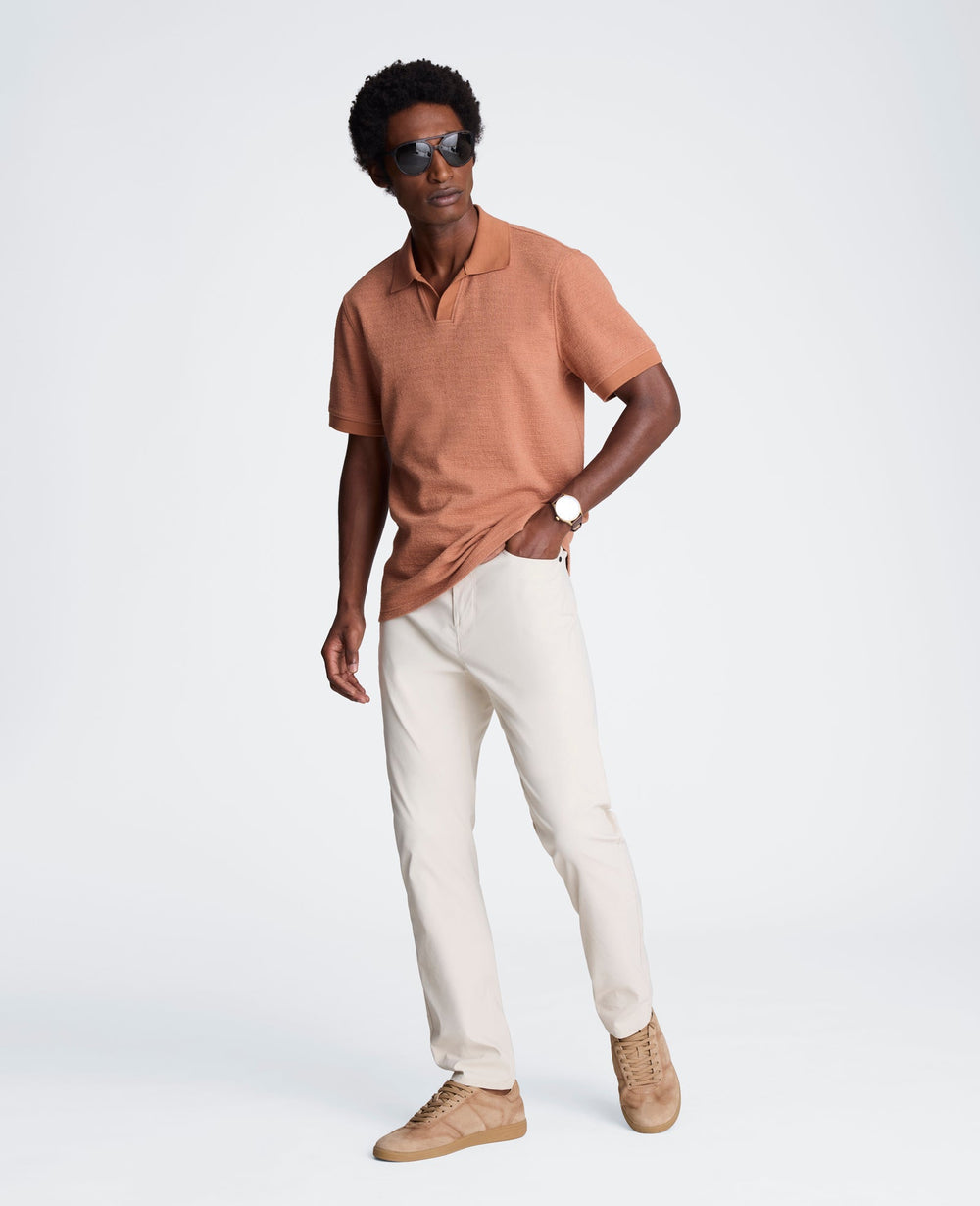 Short Sleeve Johnny Collar Polo with Ribbing | Kenneth Cole CLAY