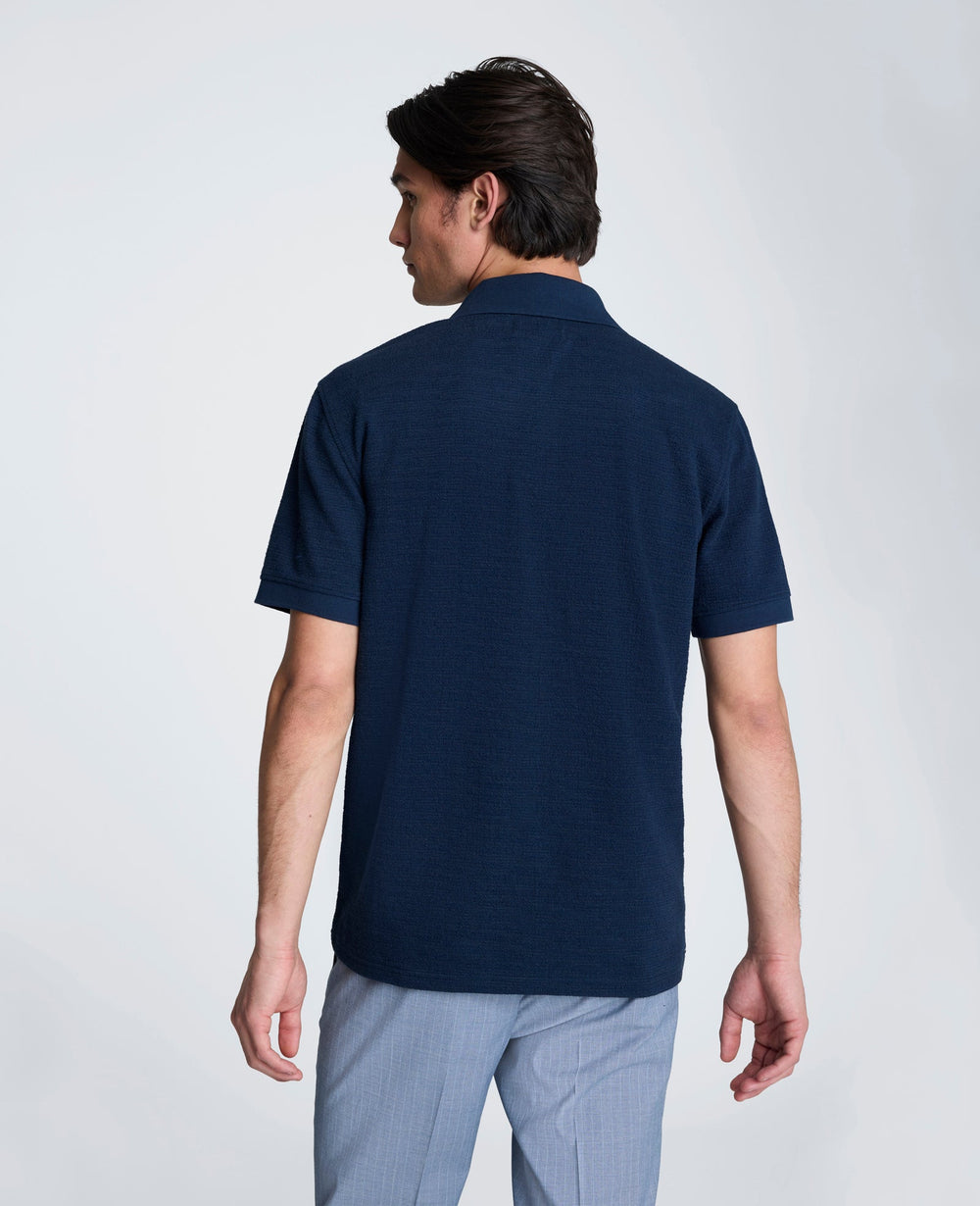 Short Sleeve Johnny Collar Polo with Ribbing | Kenneth Cole NAVY