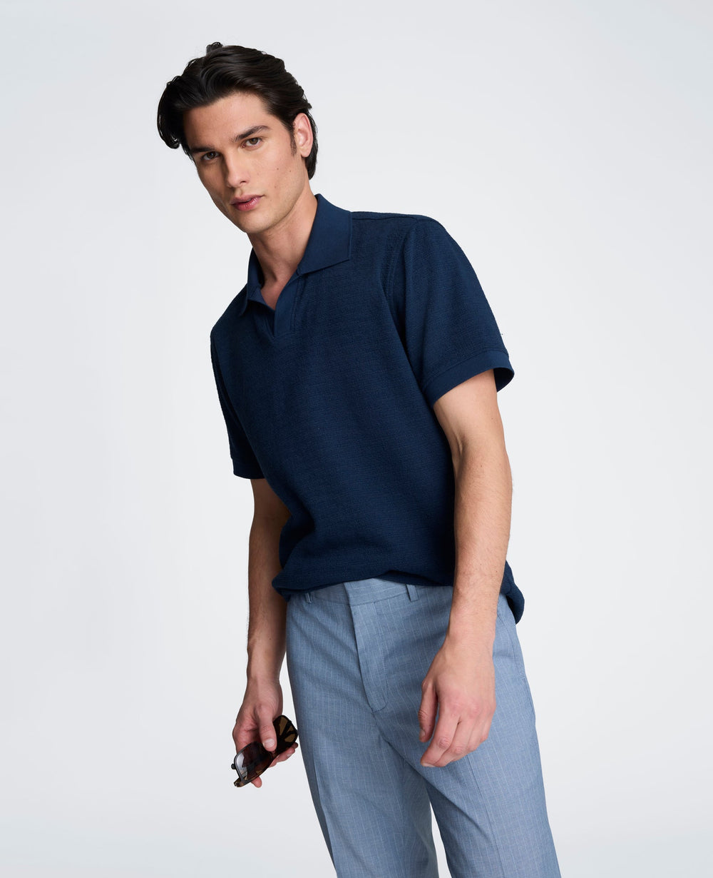 Short Sleeve Johnny Collar Polo with Ribbing | Kenneth Cole NAVY