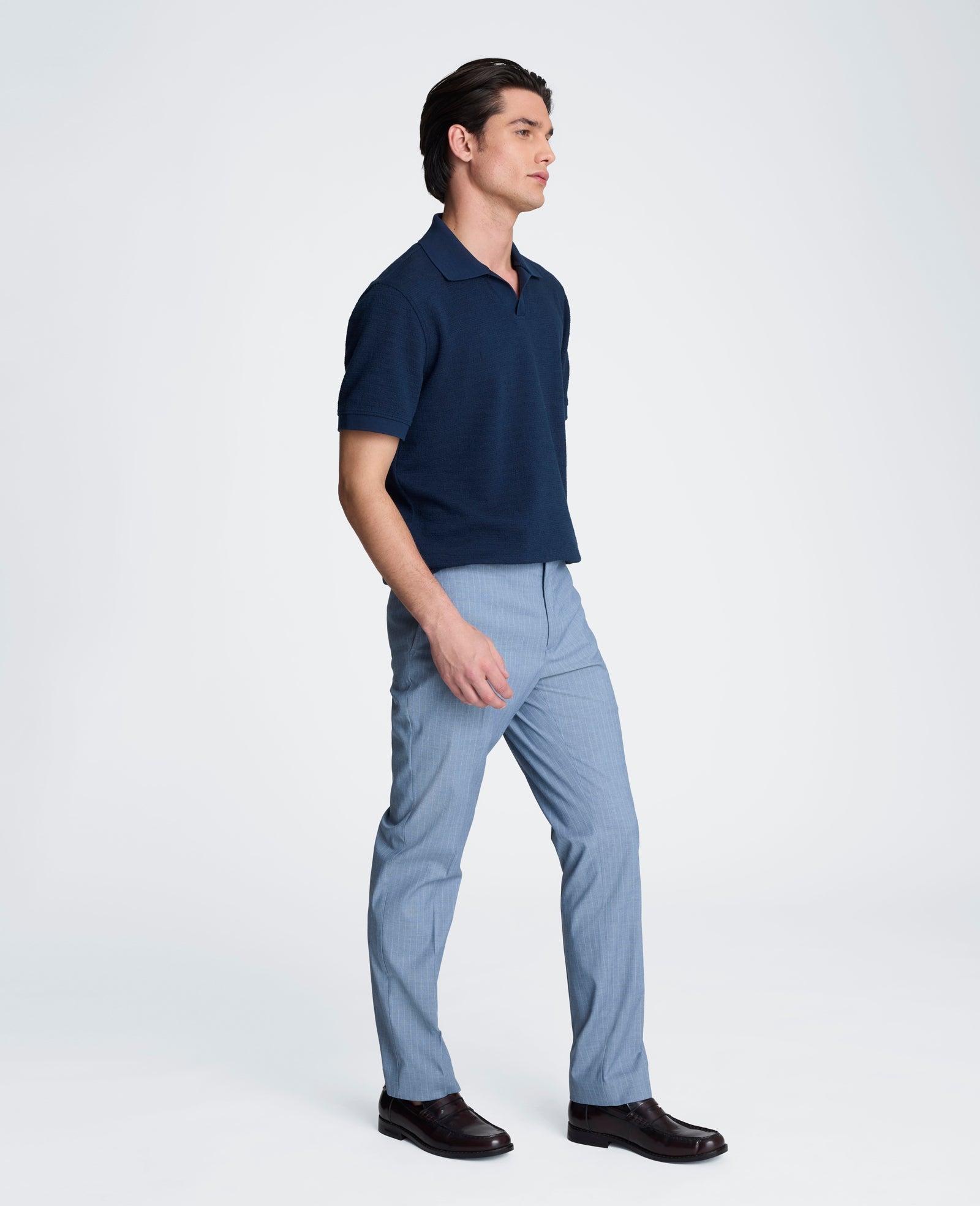 Short Sleeve Johnny Collar Polo with Ribbing | Kenneth Cole NAVY