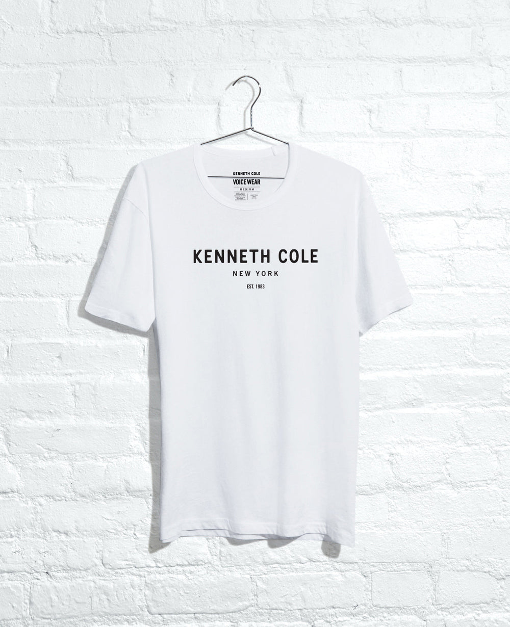 Shop 1983 Logo Tee – White Unisex Cotton Stretch Fit | KC | Kenneth Cole WHITE