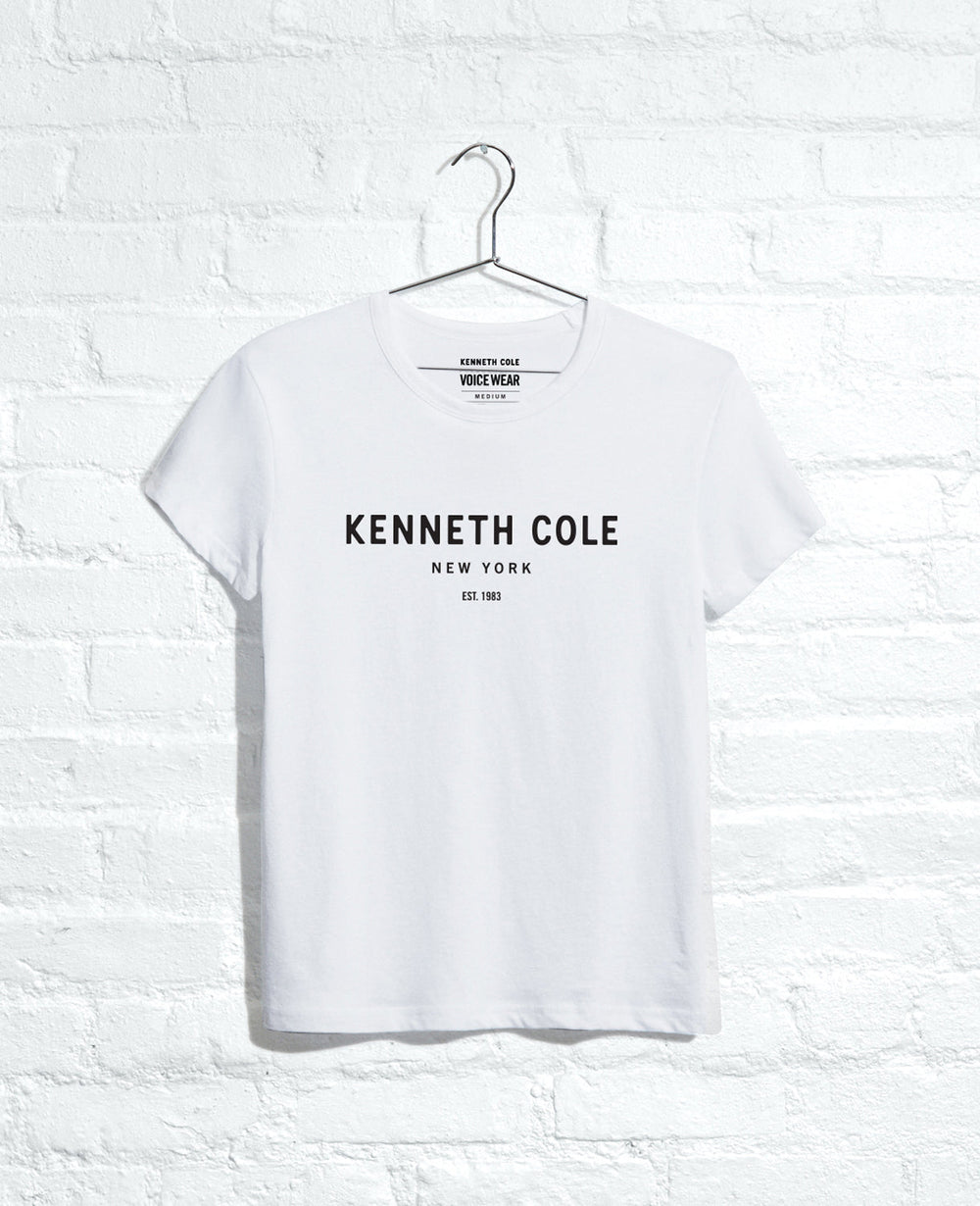 Shop 1983 Logo Tee – White Unisex Cotton Stretch Fit | KC | Kenneth Cole WHITE