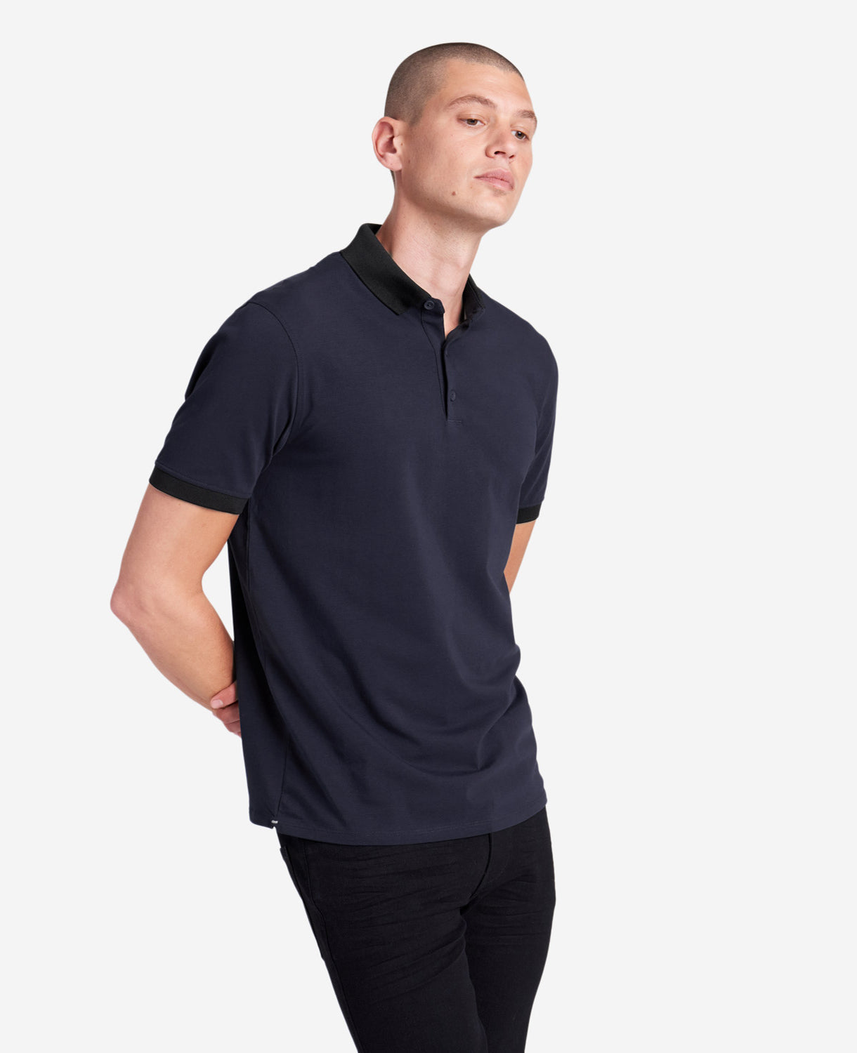 Navy Polo Shirt with Colorblock Collar – 4-Way Stretch | KC | Kenneth Cole NAVY
