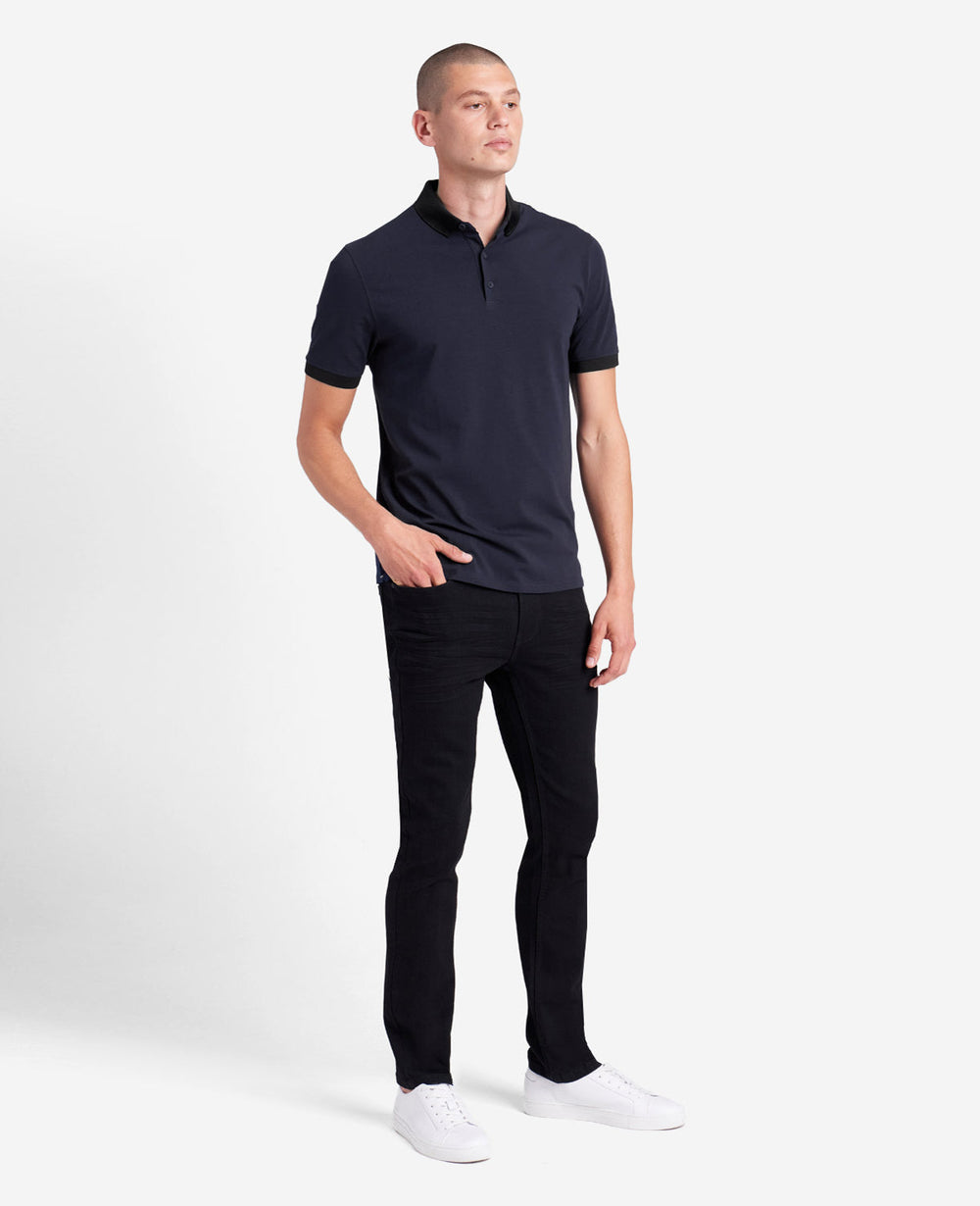 Navy Polo Shirt with Colorblock Collar – 4-Way Stretch | KC | Kenneth Cole NAVY