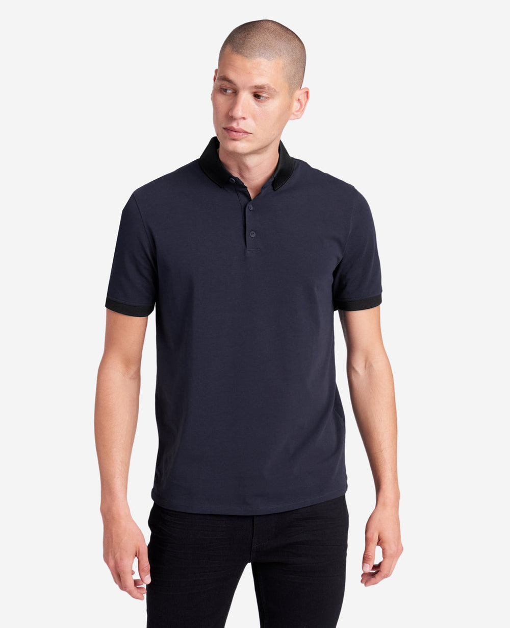 Navy Polo Shirt with Colorblock Collar – 4-Way Stretch | KC | Kenneth Cole NAVY