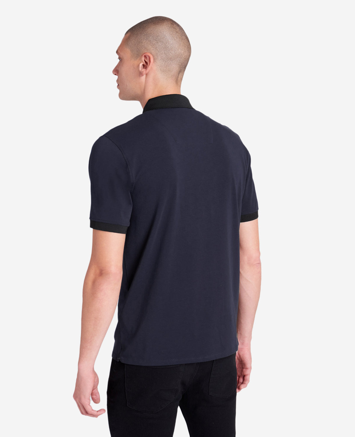 Navy Polo Shirt with Colorblock Collar – 4-Way Stretch | KC | Kenneth Cole NAVY