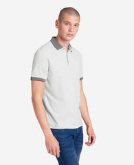 Heather Grey Polo with Colorblock Collar – 4-Way Stretch | Kenneth Cole HEATHER GREY