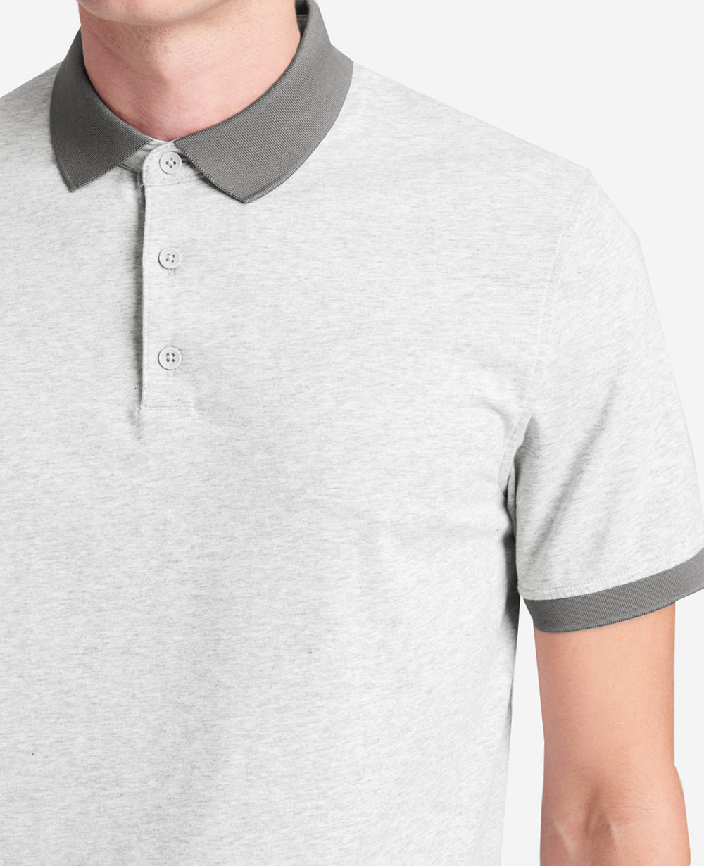 Heather Grey Polo with Colorblock Collar – 4-Way Stretch | Kenneth Cole HEATHER GREY