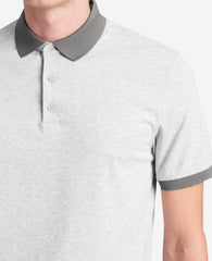 Heather Grey Polo with Colorblock Collar – 4-Way Stretch | Kenneth Cole HEATHER GREY