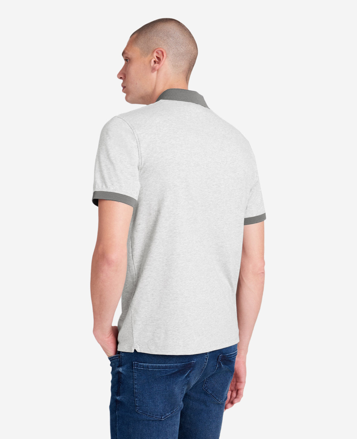 Heather Grey Polo with Colorblock Collar – 4-Way Stretch | Kenneth Cole HEATHER GREY