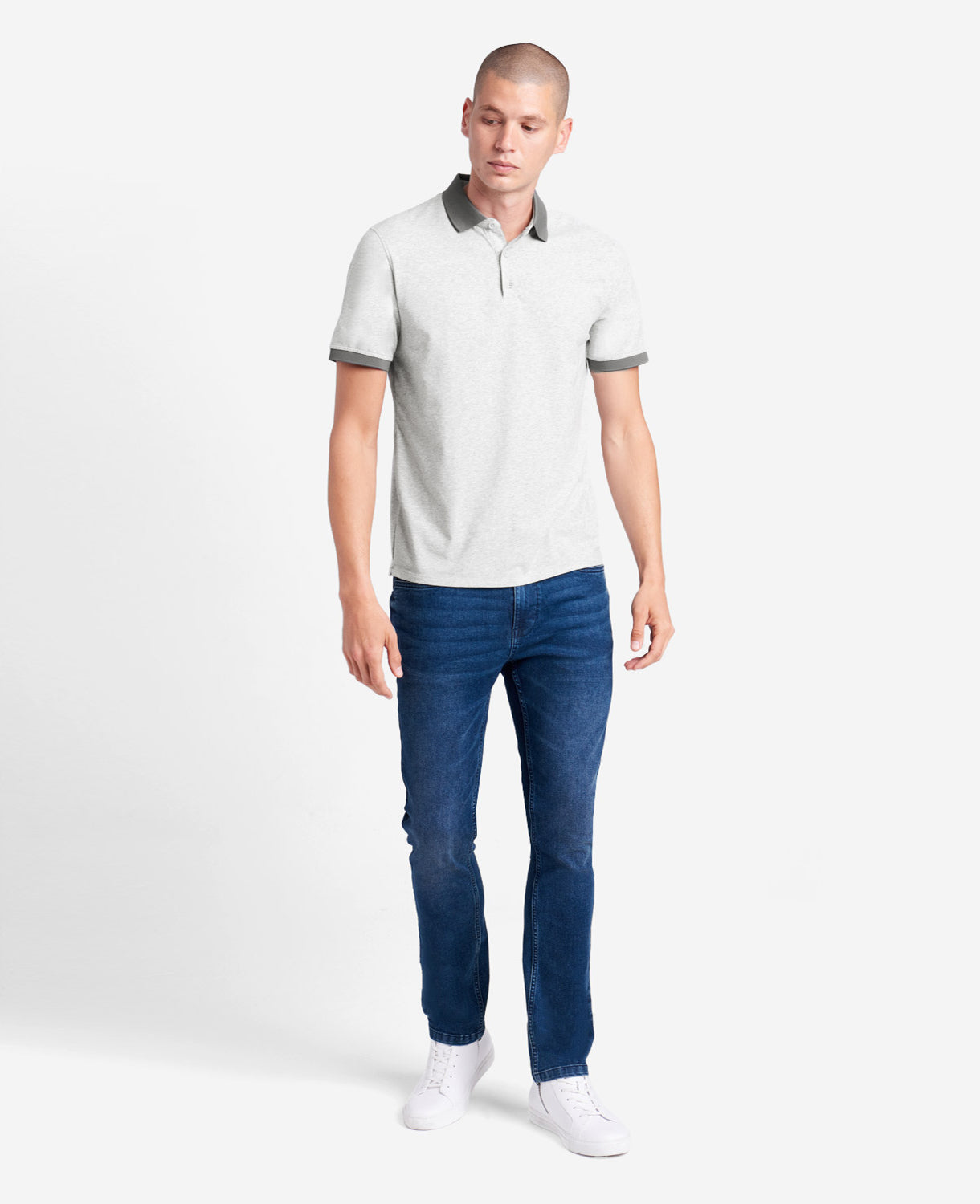 Heather Grey Polo with Colorblock Collar – 4-Way Stretch | Kenneth Cole HEATHER GREY