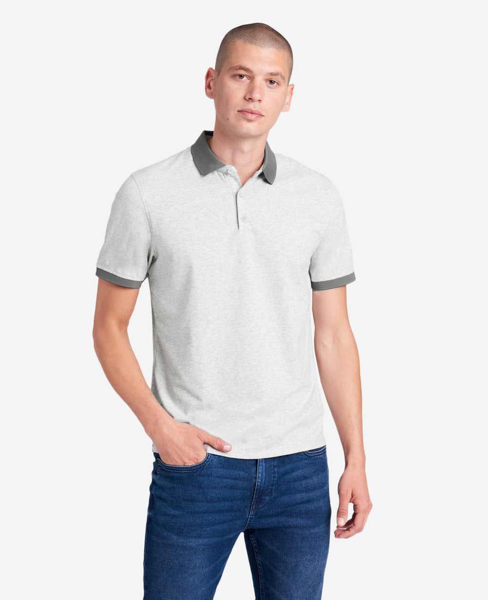 Heather Grey Polo with Colorblock Collar – 4-Way Stretch | Kenneth Cole HEATHER GREY