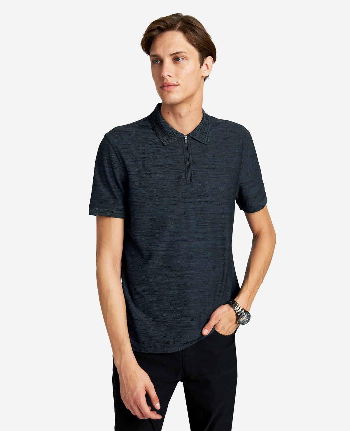 Shop Zip-Up Knit Polo – Soft & Breathable Men’s Shirt | KC | Kenneth Cole NAVY