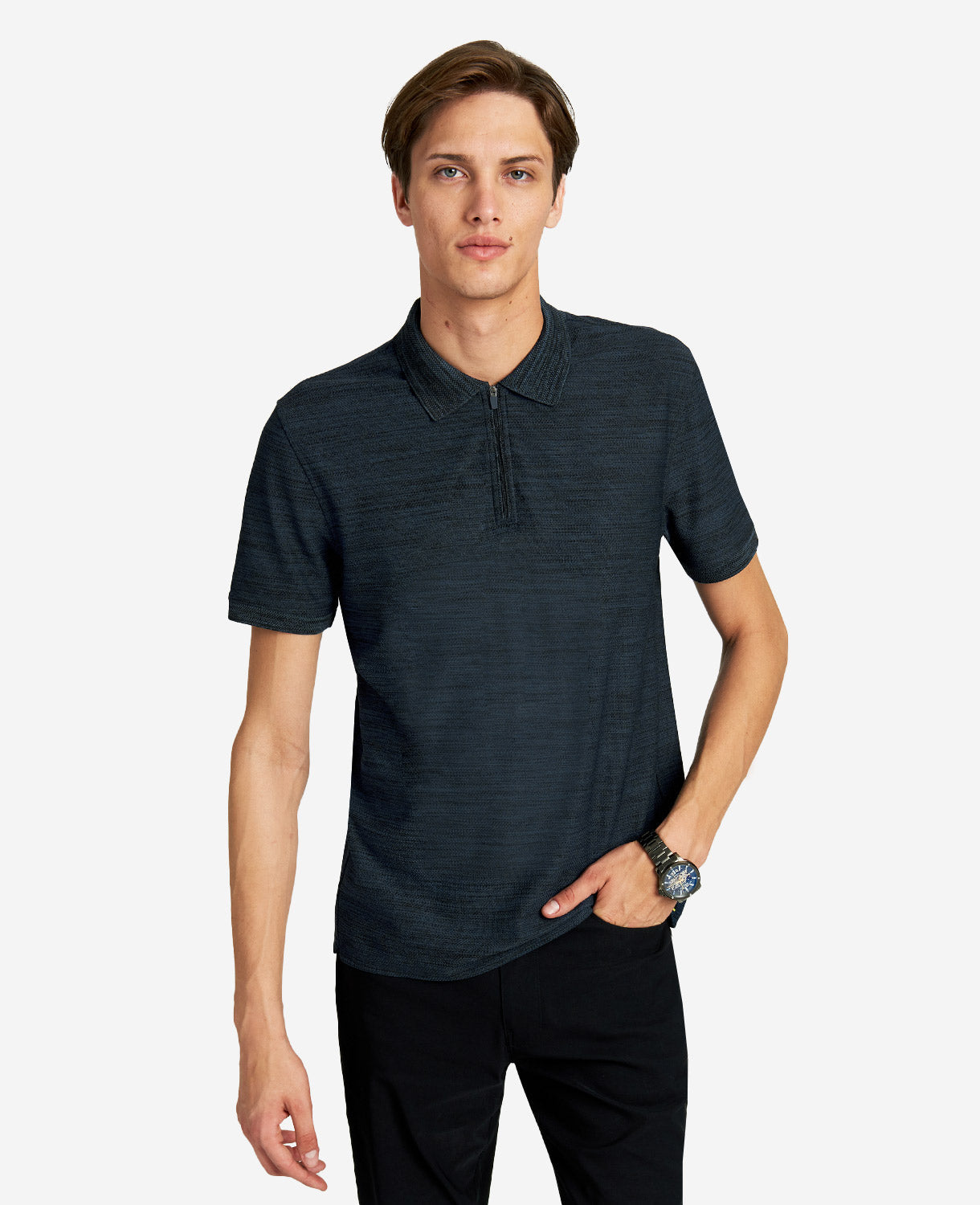 Shop Zip-Up Knit Polo – Soft & Breathable Men’s Shirt | KC | Kenneth Cole NAVY