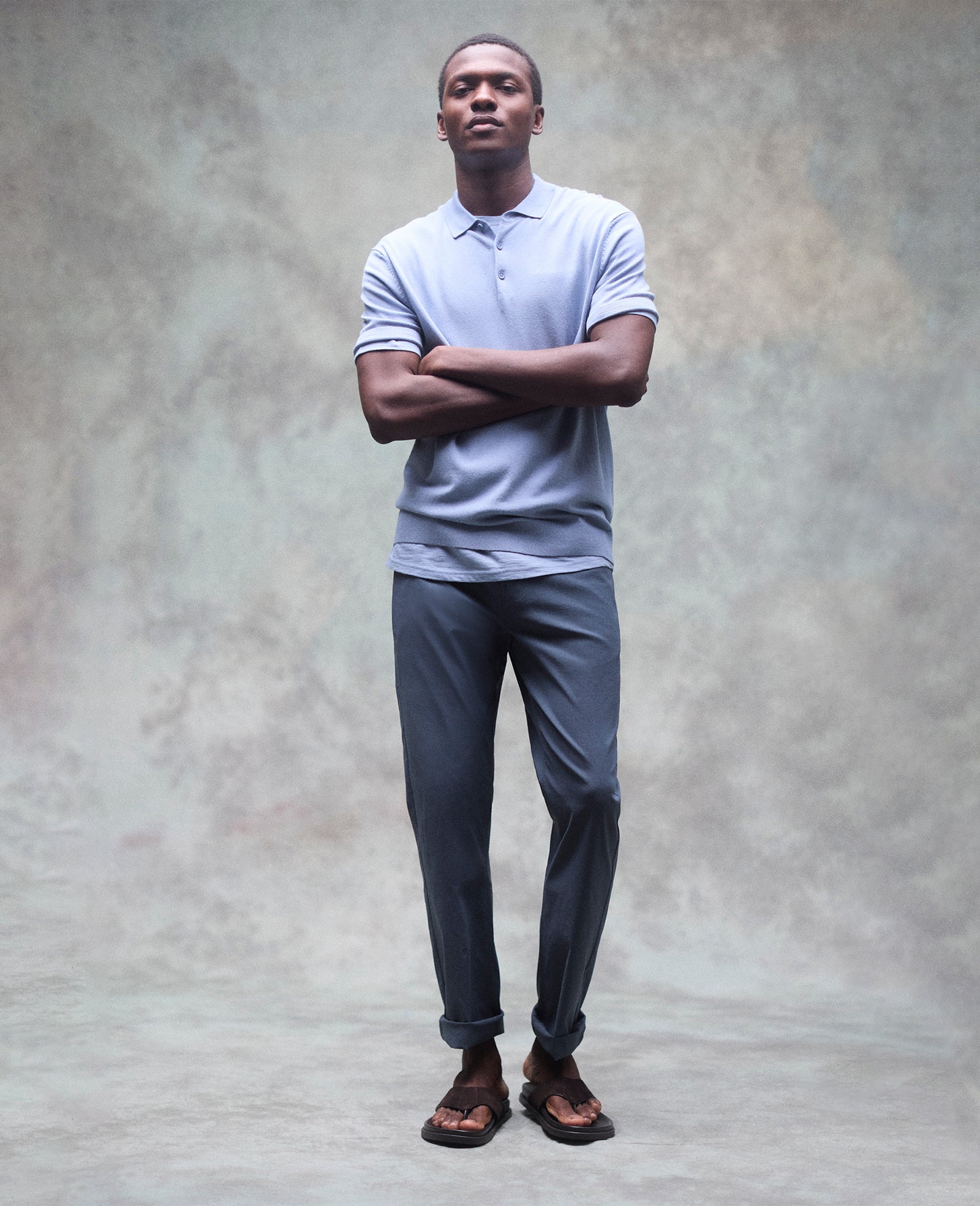 Mixed Media Polo | Kenneth Cole FADED BLUE