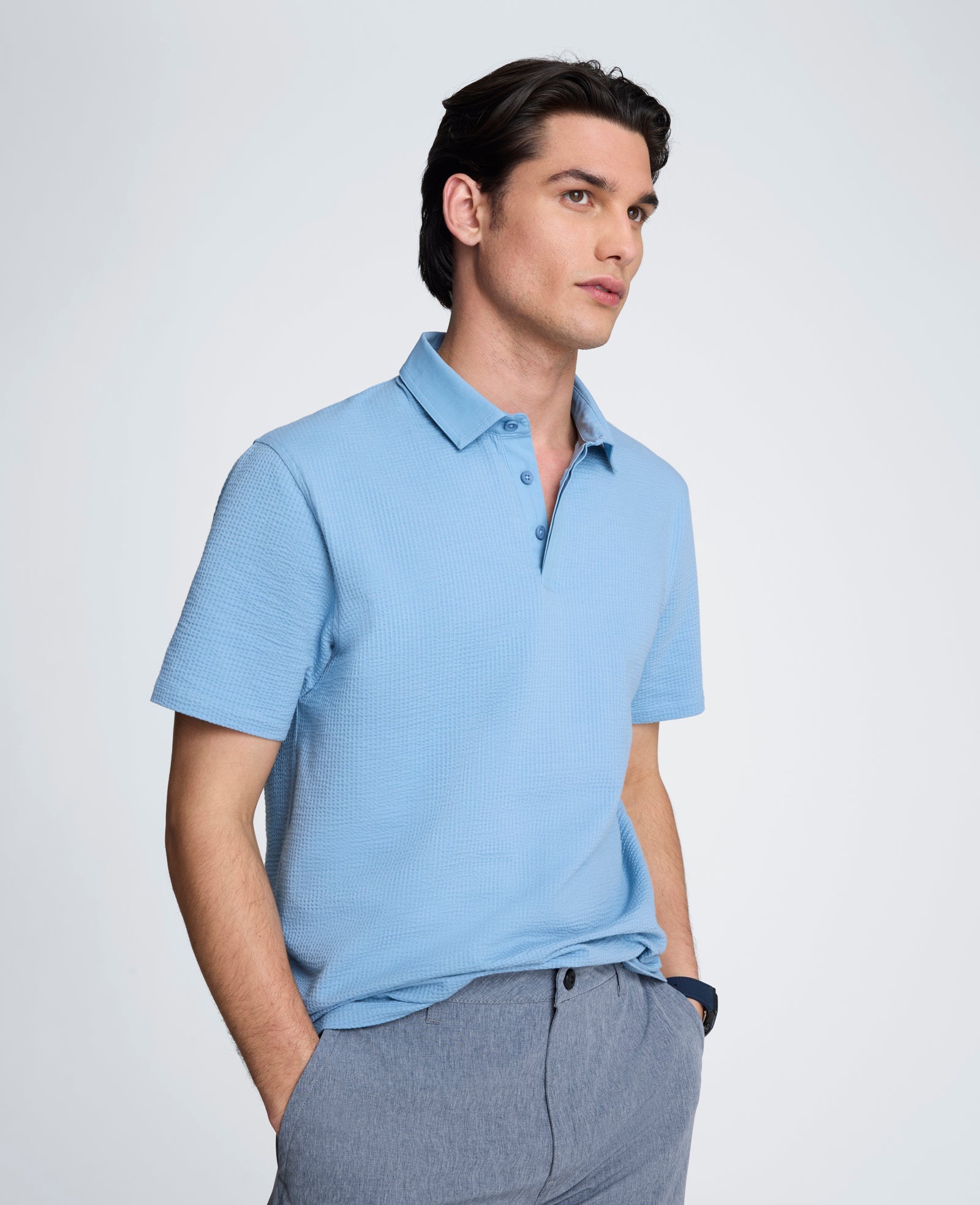 Mixed Media Polo | Kenneth Cole FADED BLUE
